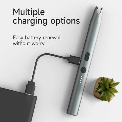 فندک شارژی DUKA مدل IG1 متصل به پاوربانک از طریق کابل USB همراه با نشانگرهای LED
