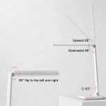 نمودار زاویه‌های حرکتی چراغ مطالعه شیائومی Mijia Desk Lamp 2 Lite شامل چرخش ۹۰ درجه به چپ و راست، تنظیم بازوی میانی تا ۸۵ درجه رو به بالا و ۹۵ درجه رو به پایین، و قابلیت خم‌شدن پایه تا ۸۵ درجه، مناسب تنظیم نور برای مطالعه، کار و استفاده دقیق در محیط‌های خانگی و اداری