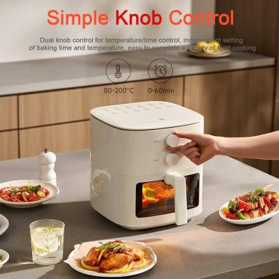 تنظیم زمان و دمای سرخ‌کن بدون روغن شیائومی مدل Mijia Air Fryer N1 هنگام پخت غذا